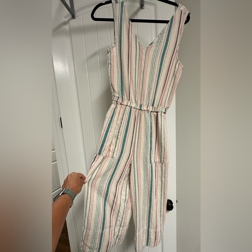 Splendid Striped Wide Leg Cropped Jumpsuits